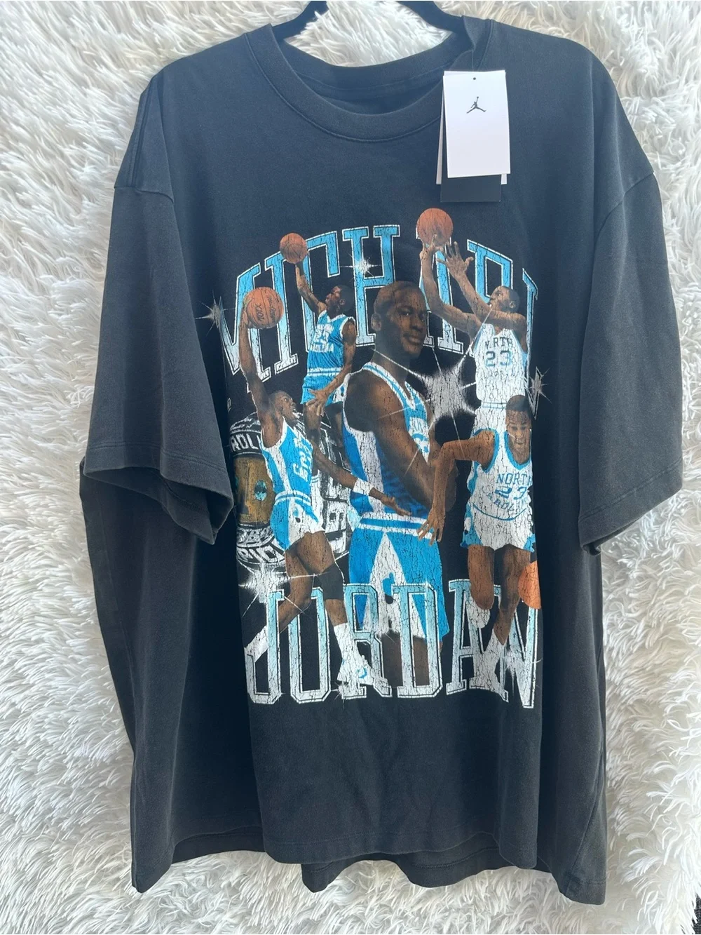 Jordan Vintage Graphic Tee with Michael Jordan Artwork - Black & Light Blue